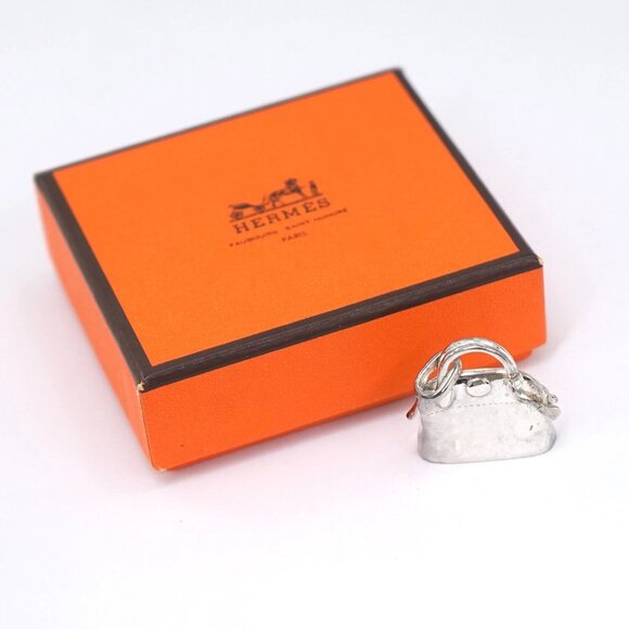 HERMES Bolide Bag Motif Pendant Top Charm Silver 925 Auth w/Box #8399 - Picture 1 of 9